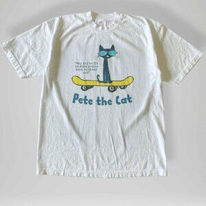 White Pete the Cat Magic Sunglasses Skateboard graphic T-shirt
